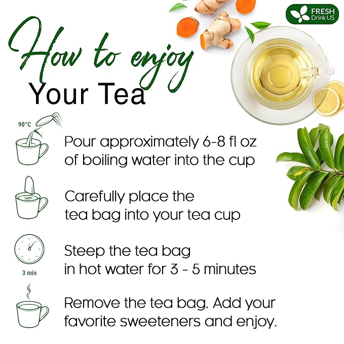 FreshDrinkUS, Premium 40 Soursop Turmeric Tea Bags, 100% Natural, Blend of Soursop Leaves, and Turmeric Root. Made with Natural Material Tea Bags. No Sugar, Vegan. - Bloomnest