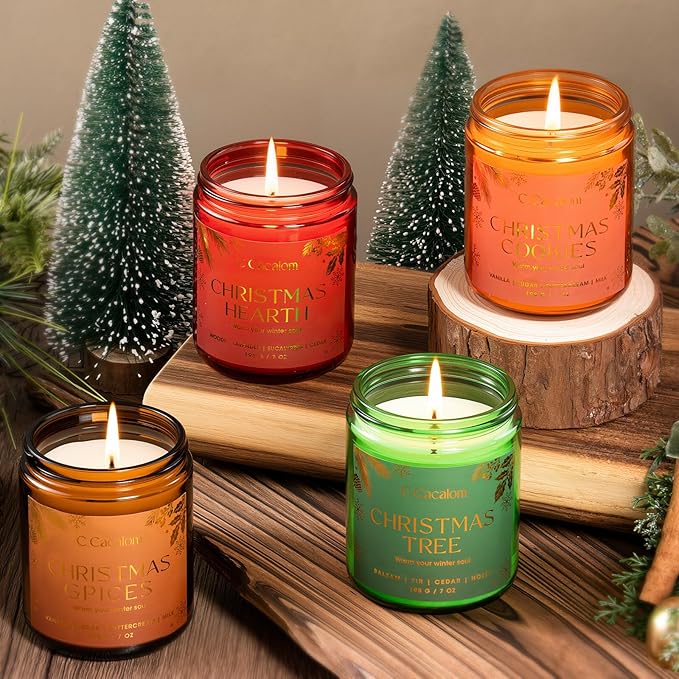 4Pack/28oz Christmas Soy Candles Gift Set Non-Toxic Aromatherapy Scented Holiday Candles for Chritmas Gifts Home Decor, Luxury Vinilla/Apple/Eucalyptus/Rose Jar Candle, Winter Candle Set for Women Men - Bloomnest