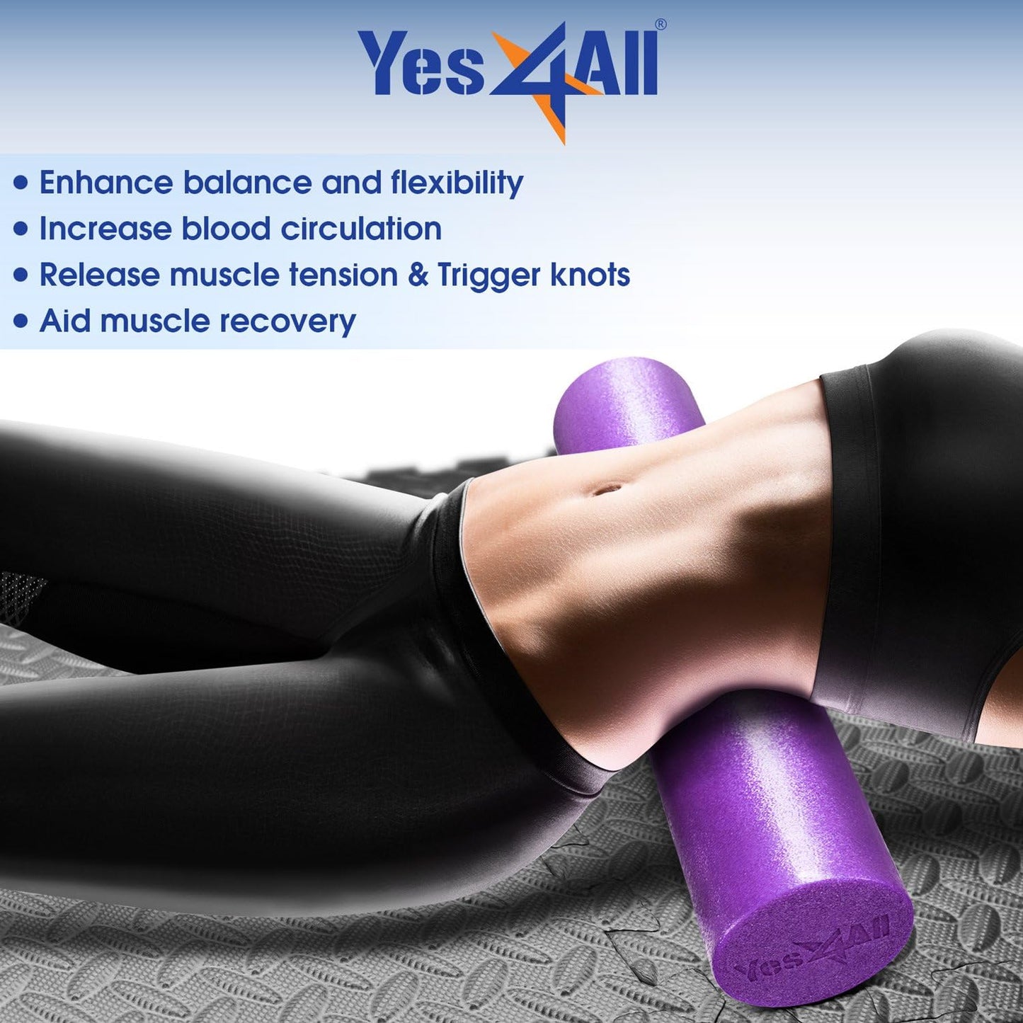 Yes4All Medium Firm Round PE Foam Roller 12, 18, 24, 36 Inches for Pilates, Yoga, Stretching, Balance & Core Exercises