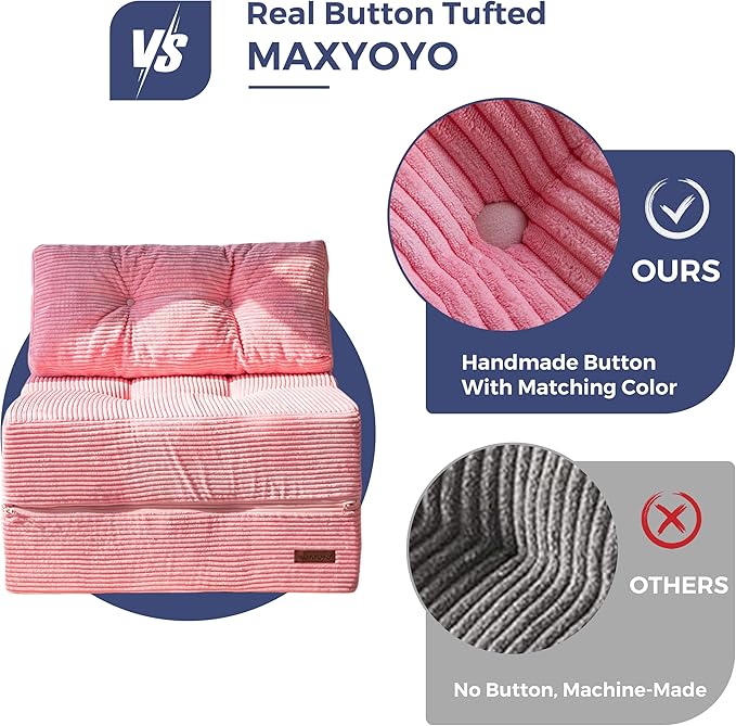 MAXYOYO Folding Sofa Bed, Convertible Sofa Bed with High-Density Support Foam, Portable 4 in 1 Fold Out Chair to Floor Lounger, Versatile Floor Couch for Living Room Bedroom, Pink - Bloomnest
