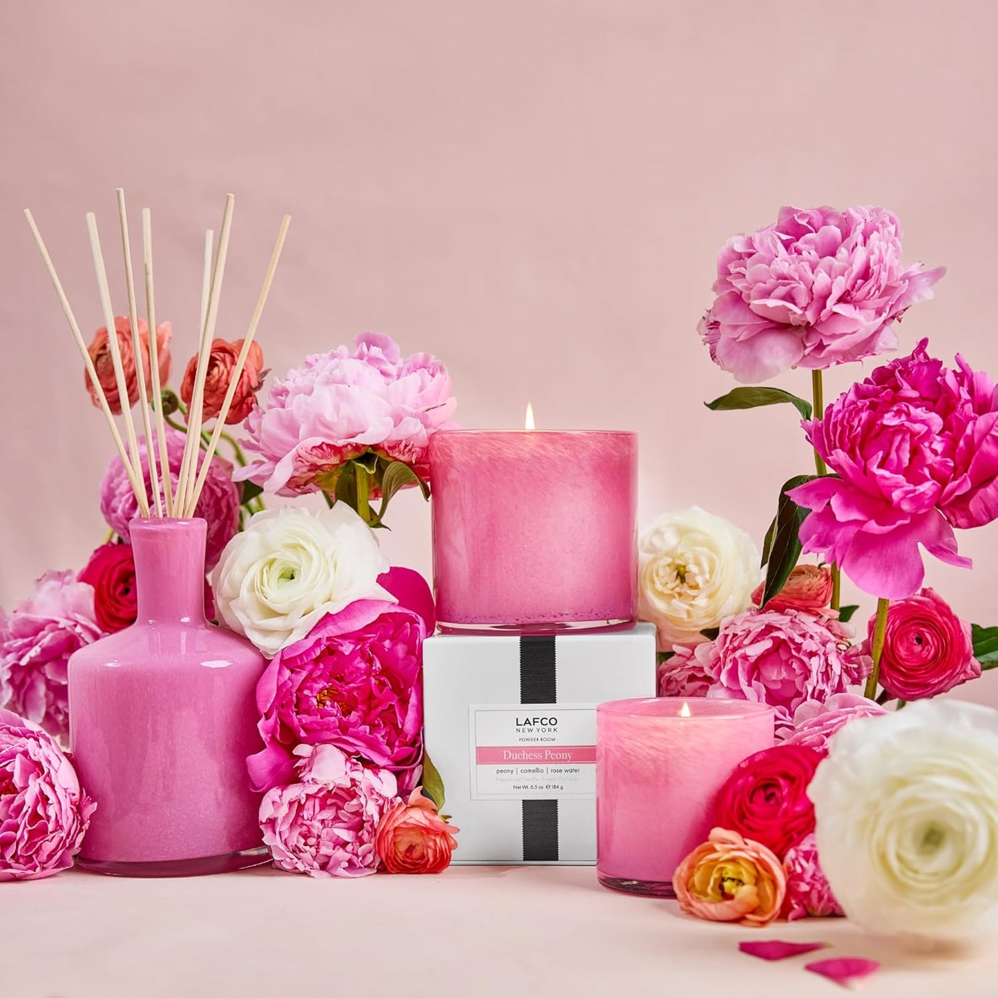 LAFCO New York Signature Candle, Duchess Peony - 15.5 oz - 90-Hour Burn Time - Reusable, Hand Blown Glass Vessel - Made in The USA