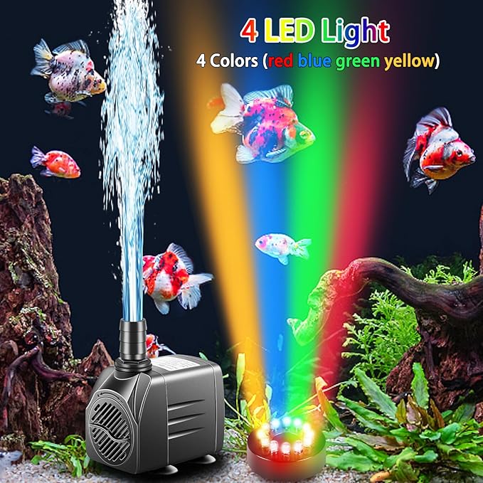 3 Pack Submersible Pump with Led Light, Small Fountain Pump with Tubing, Submersible Water Pump for Aquarium Fish Tank Indoor or Outdoor Pond Fountain Hydroponics Statuary (25W 400GPH) - Bloomnest