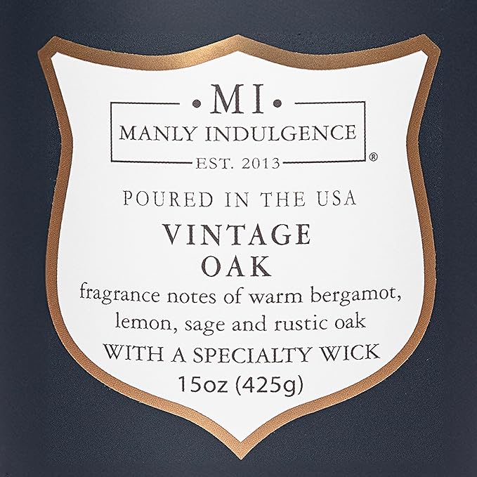 Manly Indulgence Vintage Oak Scented Candles for Men, 15 oz Wooden Wick, Premium Soy Blend Wax, 60H Burn, Candles for Home Scented - Made in The USA - Bloomnest