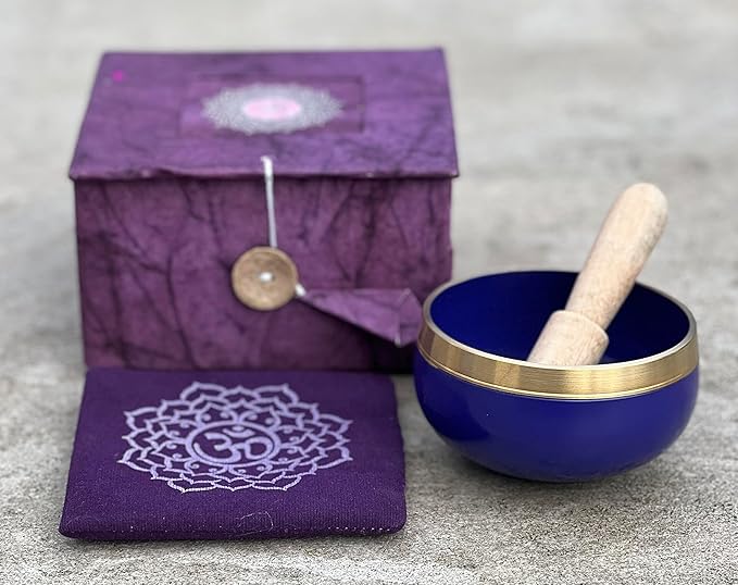 Tibetan Chakra Singing Bowls With Mallet and Cushion (Crown Chakra) - Bloomnest