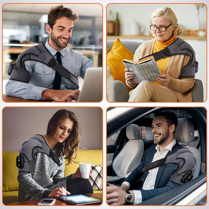 Cordless Shoulder Heating Pad, Heated Shoulder Wrap with Vibration, Shoulder Massager Heated Shoulder Brace for Women Men - Bloomnest