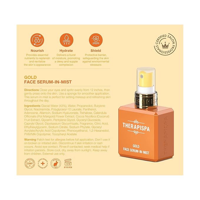 THERAPISPA Face Serum-In-Mist – Hydrating Face Mist & Spray Serum with Niacinamide, Panthenol & Hyaluronic Acid for Firming, Radiant Glow & Youthful Skin (Gold, 2.0 fl oz) - Bloomnest