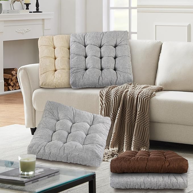 Meditation Floor Cushions Set of 2, Thickened Floor Pillow for Adults, Large Square Pillows Seat Cushion for Tatami Living Room Yoga, Memory Sponge Block Added, 22x22 Inch, Grey