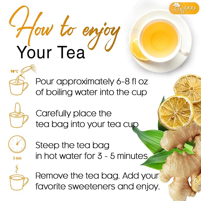 TOG999, Premium Lemon Ginger Tea Bags | 60 Tea Bags | Refreshing Herbal Blend with Bright Citrus & Warming Ginger | Naturally Caffeine-Free | 100% Plant-Based, Sustainably Sourced Herbal Tea - Bloomnest