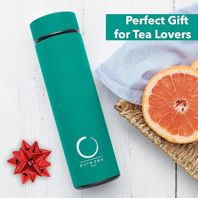 Pure Zen Tea Thermos with Infuser for Hot and Cold Infusions - Stainless Steel - Tea Infuser Bottle - Leakproof Travel Mug with Filter - 15oz - Bloomnest