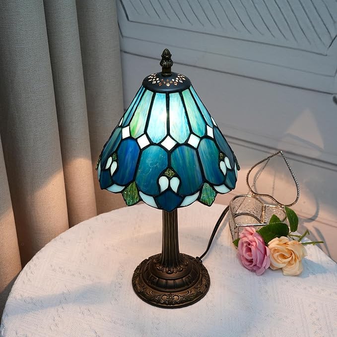Tiffany Lamp Bedside Table Lamp-Nightstand,Stained Glass Lamp for Bedroom Dorm Living Kitchen, Aesthetic Cute Home Decor Gift (OFU1158) - Bloomnest