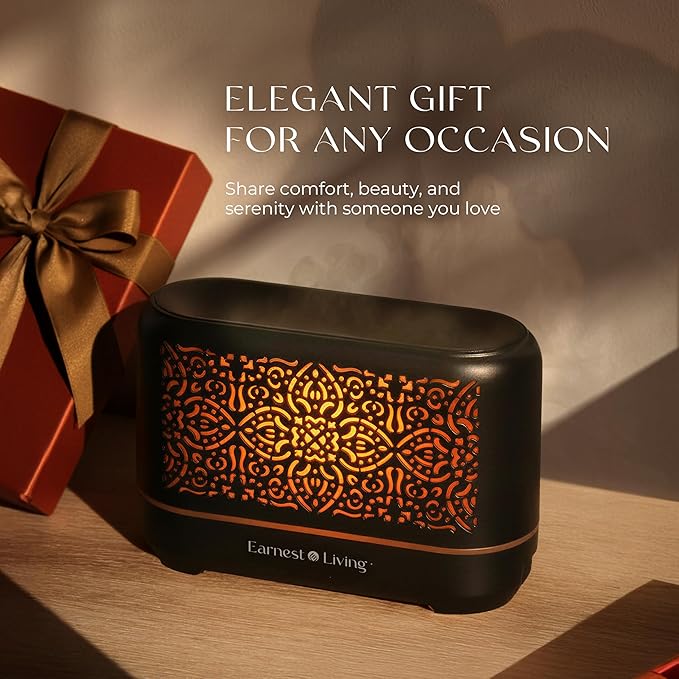 Earnest Living Essential Oil Diffuser Classic Flame Diffuser 200ml Timers Night Lights and Auto Off Function Home Office Humidifier Aromatherapy Diffusers for Essential Oils Black