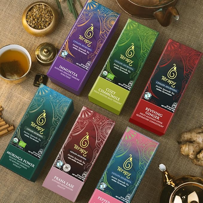 Tรฉrapy Ceylon Stomach Ease Herbal Tea Bags | Soothes Stomach & Supports Healthy Digestion | All Natural Ayurvedic Ingredients Including Peppermint, Ginger, Licorice | 18 Individually Wrapped Tea Bags - Bloomnest