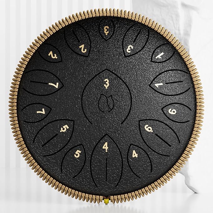 Steel Tongue Drum 12 Inch 15 Notes, Steel Drums Instruments for Kids Adults, Hand Pan Drum with Music Book, Drum Mallets and Carry Bag, Handpan C Major, Black - Bloomnest
