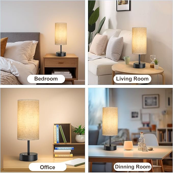 ROTTOGOON Cordless Table Lamp Touch Control Dimmable Small Bedside Table Lamps with Oatmeal Fabric Shade 5000mAh Rechargeable Battery Powered Desk Lamp for Bedroom,Home,Office,Dorm-Black - Bloomnest