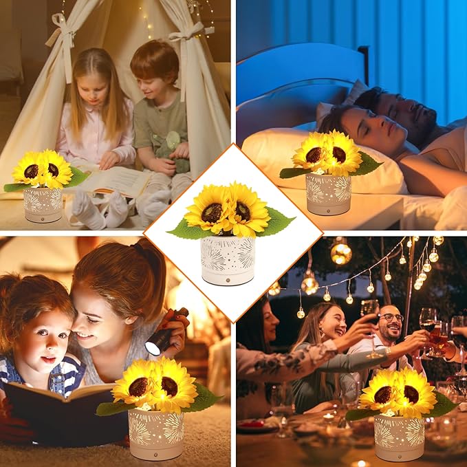 Birthday Gifts for Women,Sunflower Flower Touch Lamp,Rechargeable Cordless Lamp 3-Colour Dimming Night Light for Festival,Restaurant,Bedroom,Office Home Decor Gifts for Women Mom - Bloomnest