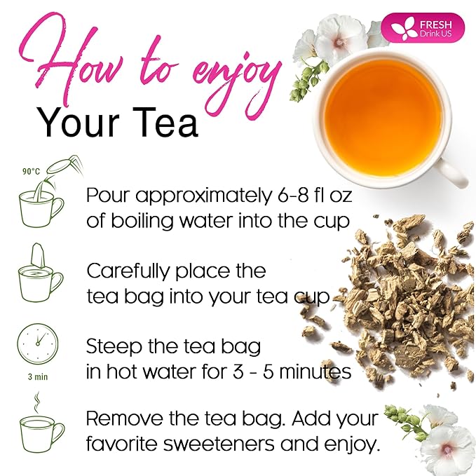 FreshDrinkUS, Premium 75 Marshmallow Root and Leaf Tea Bags, 100% Natural & Pure. Loose Leaf Marshmallow Herbal Tea. Made with Eco-Conscious Tea Bags. No Sugar, No Caffeine, No Gluten, Vegan. - Bloomnest