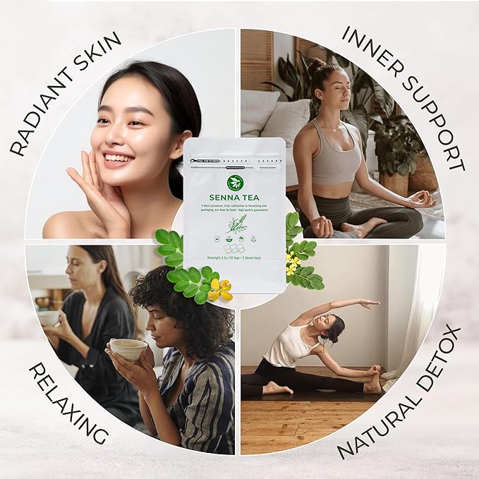 Senna Tea Bags - 55 Count (+5 Tea Bags), 5.29 oz, Bamboo Tong Included, Natural Senna Leaves, Supports Digestive Comfort & Gentle Cleanse, Slightly Bitter Herbal Tea for Daily Wellness - Bloomnest