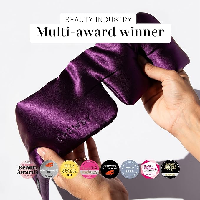 DROWSY Silk Sleep Mask - Face-Hugging, Padded Cocoon for Luxury Sleep in Total Darkness - 100% Pure Mulberry Silk (Purple Martini)