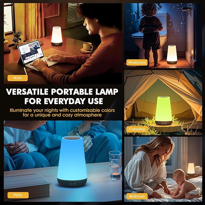 Auxmir Night Light, Dimmable Touch Lamp for Bedroom, 13 RGB Colors & 5 Brightness, Portable Rechargeable Bedside Table Lamp for Baby Nursery, Night Lights for Bedroom Living Room Bathroom Hallways - Bloomnest