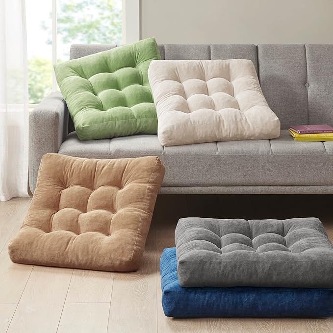 Meditation Floor Pillow, Square Large Pillows Seating for Adults, Tufted Corduroy Floor Cushion for Living Room Tatami, Coffee Brown 22x22 Inch, 1 Count (Pack of 1)