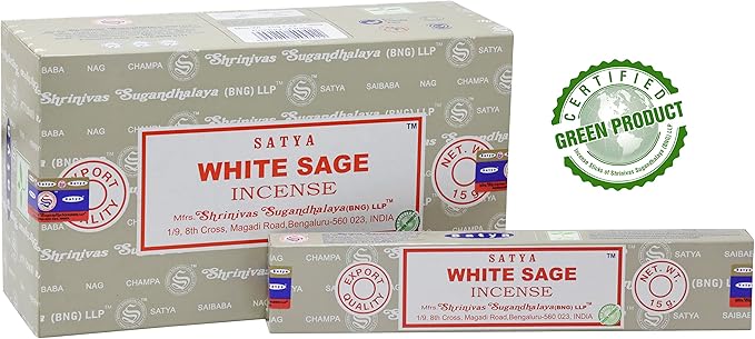 EARTH Satya White Sage Incense Sticks 15 GMS (Pack of 12) (Green Certified) Indian Perfumed Hand Rolled Agarbatti Perfect for Worship,Relaxation, Medication. Earth