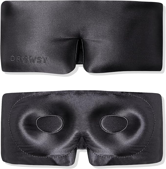 DROWSY Eyelash Protecting Silk Sleep Mask for Natural Lashes & Extensions. Deep Eye Cups, Zero Pressure, Total Blackout, Full Wraparound (Moonlight Shadow)