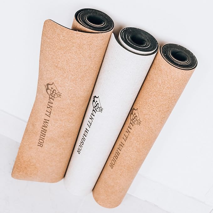 Shakti Warrior Cork Yoga Mat - Artist Designed, Premium Printed Eco-Friendly Non-Slip mat, Great for Regular & Hot Yoga, Pilates, Workouts 72 inch x 24 inch x 3mm Thick - Bloomnest