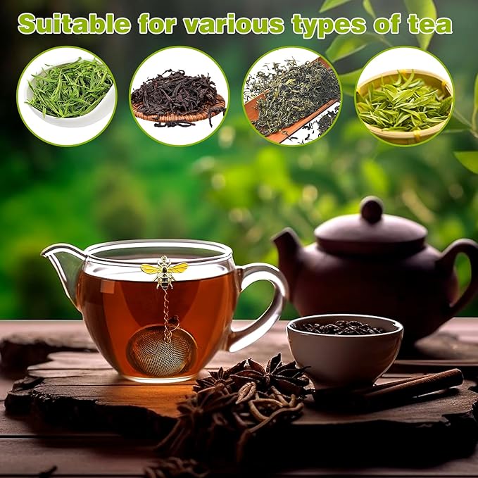 Stainless Steel Mesh Tea Infuser, 2.1 inch Tea Ball with Honey Bee Pendant Tea Strainer Tea Diffuser Tea Steeper for Filtering Tea,Tea Infusers for Loose Tea (Bee, 2PC) - Bloomnest