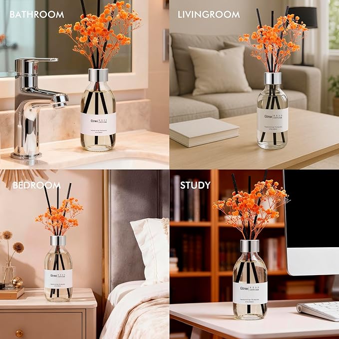 Clesh Reed Diffuser Set, 6.7 oz Citrus Scented Diffuser with Sticks, Home Fragrance Reed Diffuser for Bathroom Shelf Decor - Bloomnest