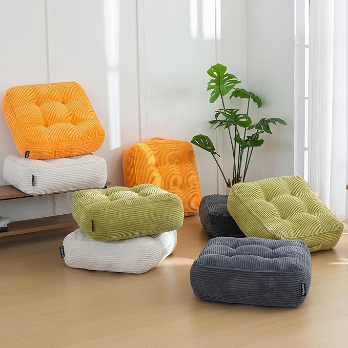 8" Washable Floor Pillow Cushion for Adults, Meditation Cushion Pillow, Large Square Floor Sitting, Removable Tufted Corduroy Cover, for Tatami Living Room or Yoga, 22x22 Inch, 2Pack, Machine Washable - Bloomnest