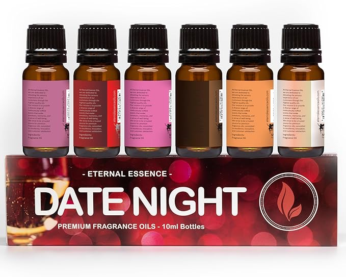 Eternal Essence Oils Date Night Set of 6 Premium Fragrance Oils - Includes PS I Love You, Amber Romance, Secret Crush, Chocolate Fondue, Strawberry Champagne, and Love Spell Scented Oils - 10ML - Bloomnest