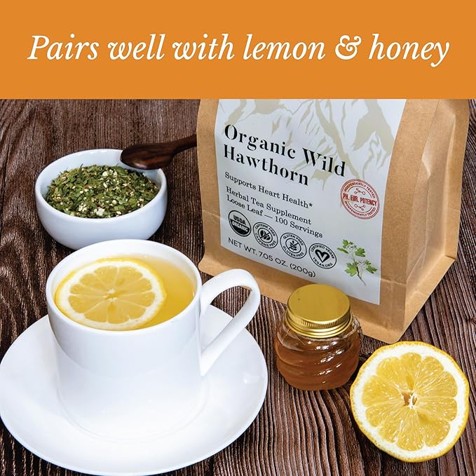 Organic Hawthorn Tea - Caffeine Free Loose Leaf and Flower Herbal Tea - Pharmacopoeia Potency - 100 Servings - Bloomnest