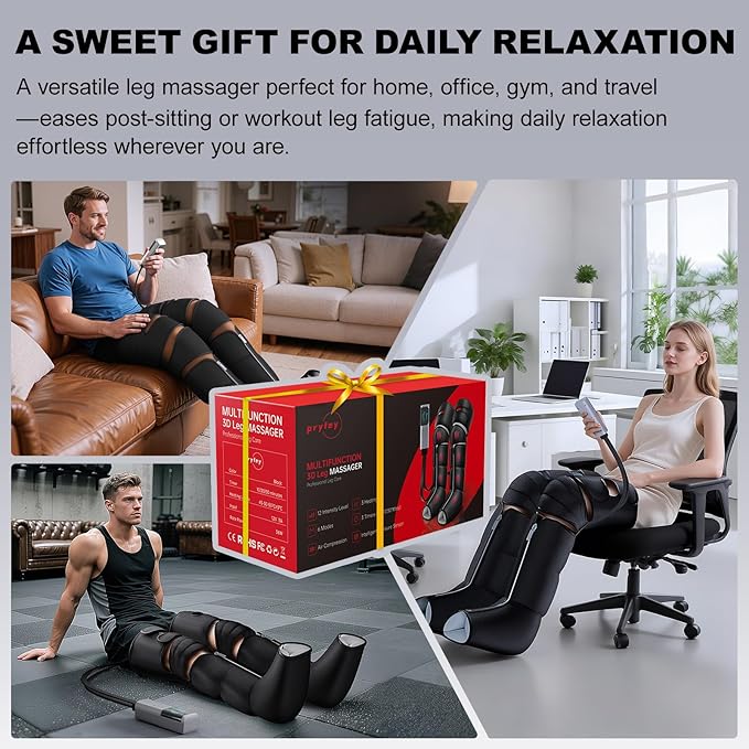 Leg Massager with Heat and Compression, Foot Massager for Circulation and Pain Relief, 3 Timers, 12 Intensity, 6 Modes,3 Heating with Knee Massager - Bloomnest