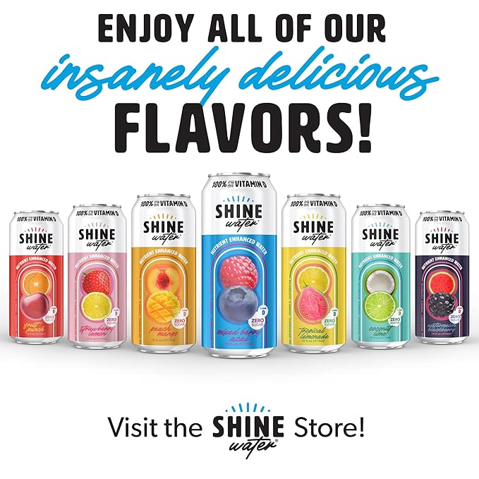 Shine Water Variety Pack Vitamin D Electrolyte Drinks, Sugar Free Flavored Water 6-Pack with Magnesium, Zinc & Antioxidants, Low Calorie Hydration Beverage, Plant-Based Vitamin Water Zero Sugar - Bloomnest