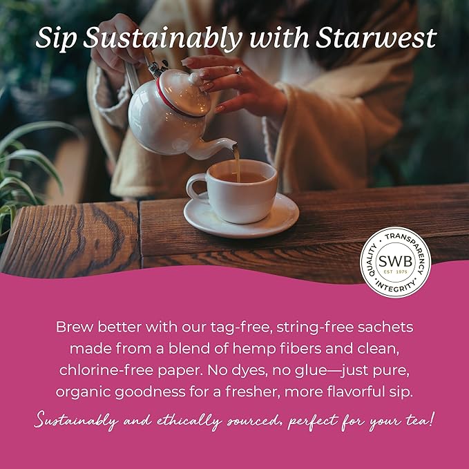 Starwest Botanicals Organic Raspberry Leaf Tea - Caffeine Free Herbal Tea, Supports Wellness for Women, String Free Sachets, USDA Organic Raspberry Leaf, Non GMO - 20 Tea Bags - Bloomnest