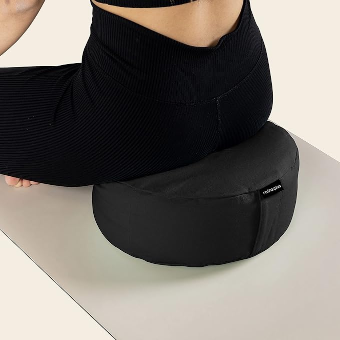 Retrospec Sedona Zafu Meditation Cushion Filled w/Buckwheat Hulls - Yoga Pillow for Meditation Practices - Machine Washable 100% Cotton Cover & Durable Carry Handle, Round - Bloomnest