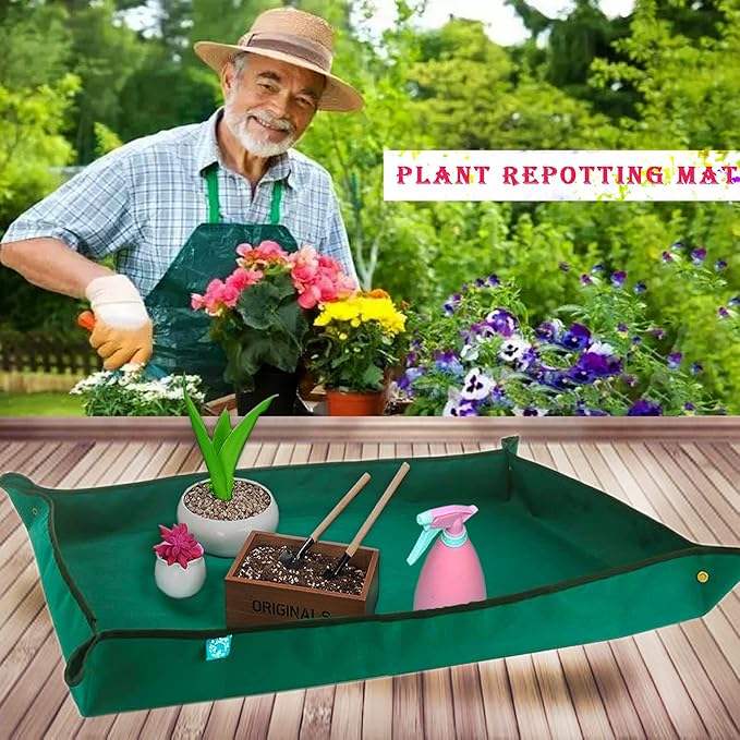 BIUWING Planter Tray, 2PCS Thickened Oxford Fabric Portable Indoor Plant Repotting Mat, Extra Large 43''*29'', Waterproof, Foldable, Blackish Green - Bloomnest