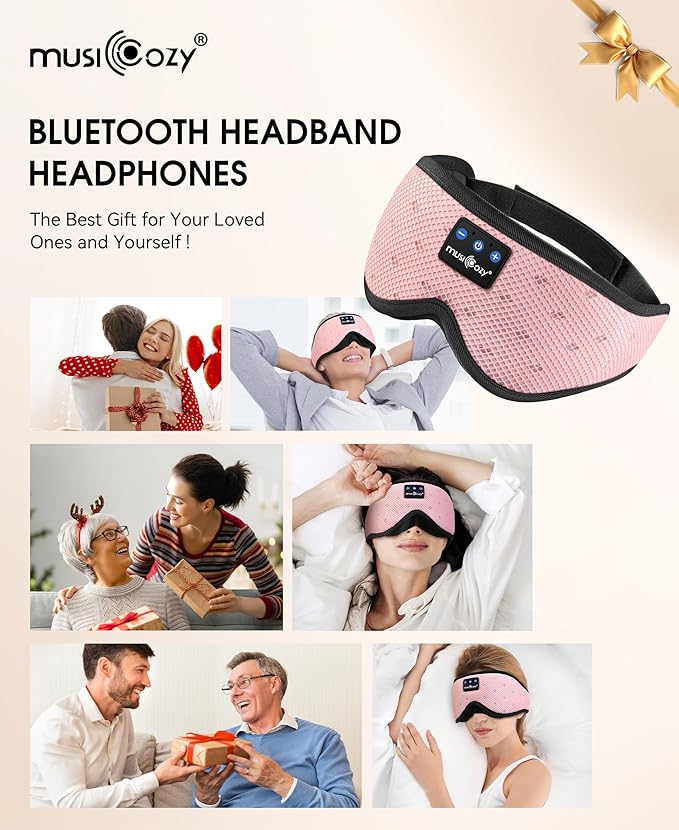 MUSICOZY Sleep Headphones Breathable Sleep Mask Bluetooth 5.4 Wireless Earphones Mask Sleeping Eyemask for Side Sleepers for Women Men Travel Meditation Gift (Mesh Pink) - Bloomnest