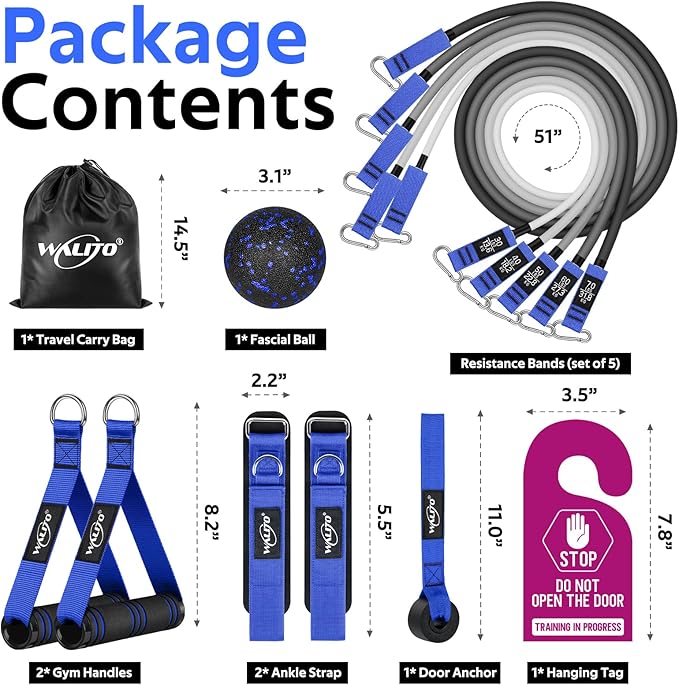 WALITO Resistance Bands Set - Exercise Bands with Handles, Door Anchor, Legs Ankle Straps, for Heavy Resistance Training, Physical Therapy, Muscle Training, Yoga, Home Workouts, Gym - Bloomnest