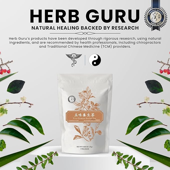 Five Element Herbal Tea Bags With American Ginseng, Chrysanthemum, Goji Berry, Jujube, And Citrus Peel | Herbal Blend For Immunity, Balance, And Vitality | 5 Count Wellness Tea Bags