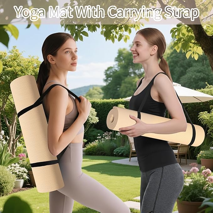 HAHE Yoga Mat Thick (8MM,1/3"), Eco-Friendly POE Non Slip Yoga Mat, High Rebound & Shock Absorption, Anti-Tear & Sweat-Resistant for Yoga, Fitness, Home, Workouts, Large Pilates Mats 72"x24" with Carrying Strap - Bloomnest