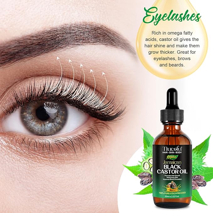 Tiuedu Jamaican Black Castor Oil for Hair Growth,Thicker Eyelashes & Eyebrows,Castor Oil for Hair,Face,Body & Skin,100% Pure Cold Pressed Black Castor Oil,Hair Nourishing Oil,Massage Oils - Bloomnest