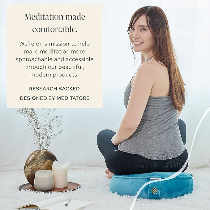 Mindful Modern Velvet Meditation Cushion | Luxe Zafu Yoga Floor Pillow Seat | Posture Support | Buckwheat Hull Filled | Large Round Cushion with Removable Washable Cover + Carry Handle