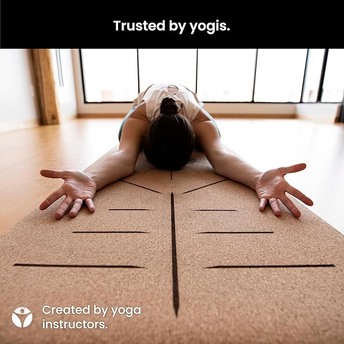 Luxury Cork Yoga Mat - Non Slip, Extra Thick Grip. Thicker, Longer, and Wider for More Comfort and Support. Tough Enough For Hot Yoga. Natural, Non Toxic, and Eco Friendly. Optional Alignment Lines. - Bloomnest