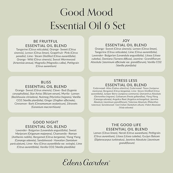 Edens Garden Essential Oils Good Mood 6 Set – 100% Pure Therapeutic Grade, Undiluted Aromatherapy Blends For Calm, Relaxation & Stress Relief Oil – Ideal For Self-Care, Diffusers & Home, 10 ml/ 6 Pack - Bloomnest