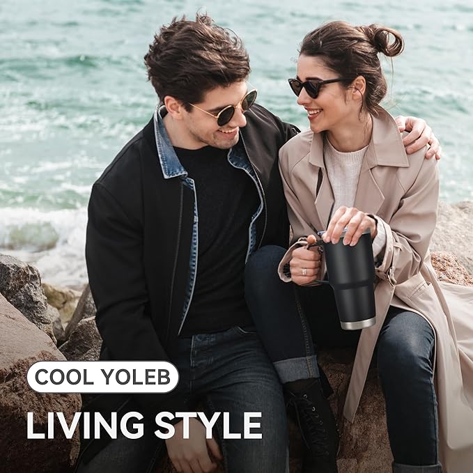 30 oz Tumbler with Handle and Lid, Stainless Steel Tumblers Bulk Double Wall Vacuum Insulated Travel Mug Leak Proof Cup Keep Drinks Cold and Hot Black, 4 Pack