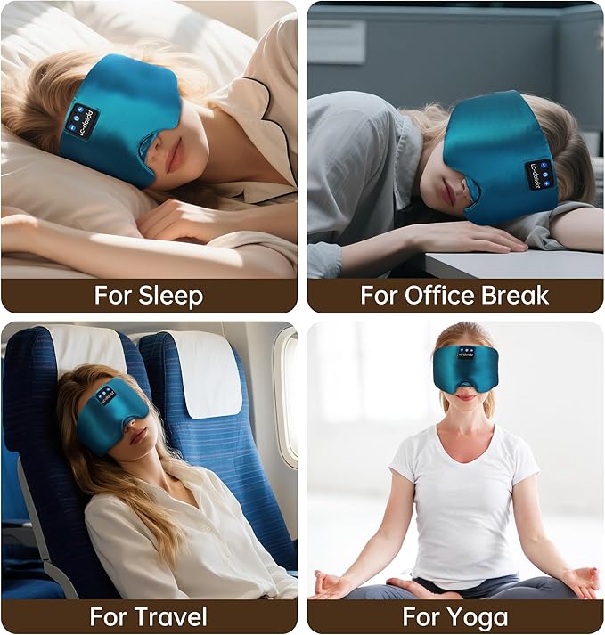LC-dolida Luxurious Silk Soft Sleep Mask, Sleep Headphones with Bluetooth 5.4 for Side Sleeper, Total Blackout Eye Sleeping Mask for Women and Men, Ideal Gift for Restful Sleep, Travel(Dark Green) - Bloomnest