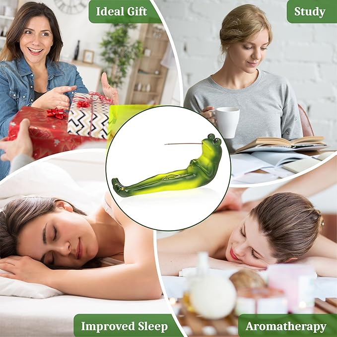 Frog Incense Stick Holder, Green Frog Incense Burner with 30 Sandalwood Sticks, Ash Catcher Stand Gift for Aromatherapy, Yoga, Relaxing Meditation, Home Living Room Office Decor - Bloomnest