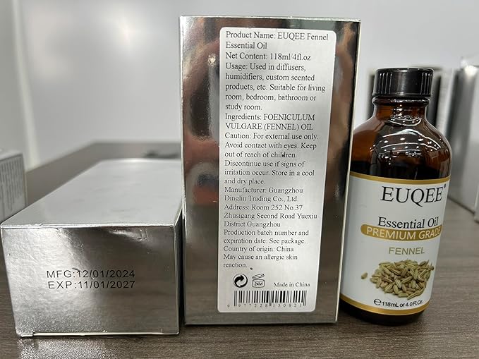 EUQEE Fennel Essential Oil 4Fl.Oz Pure Fennel Oil with Glass Dropper for Skin, Aromatherapy, Diffuser, Soap Making, Candle Making - 118ml - Bloomnest