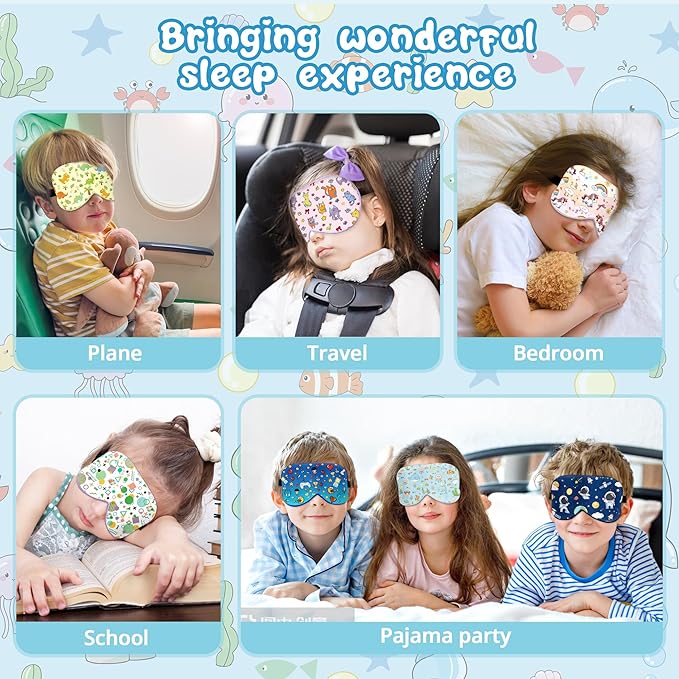 Kids Sleep Mask Eye Cover: 100% Real Natural Pure Silk Eye Mask with Adjustable Strap, Funny Blindfold Kids Eye Mask for Sleeping, Soft & Lightweight Eye Shade for Boys Girls Teens (Ocean Style) - Bloomnest